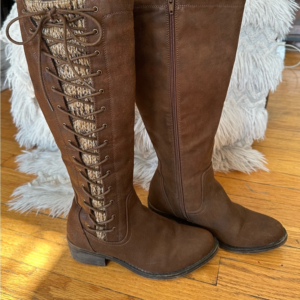 Brown Lace-Up Over the Knee Boots